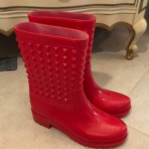 ❤️Soho Funky Red on Red Detail Rubber Plastic Rugged bottom galoshes Boots
